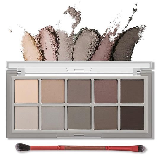 Erinde 10 Colors Matte Eyeshadow Palette, Taupe Brown Mavue Nude Eye Shadow Palette Makeup, Neutral Grey Smokey Eye Pallete, Ultra-Blendable, Long Lasting Natural Eyeshadow for Older Women, Cement